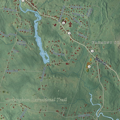 Close-up of the map of Fremont, New Hampshire print showing street and building detail