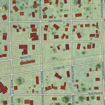 Close-up of the map of Secor, Illinois print showing street and building detail