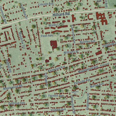Close-up of the map of Lakeside, Virginia print showing street and building detail