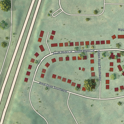 Close-up of the map of Amal Heights, Georgia print showing street and building detail