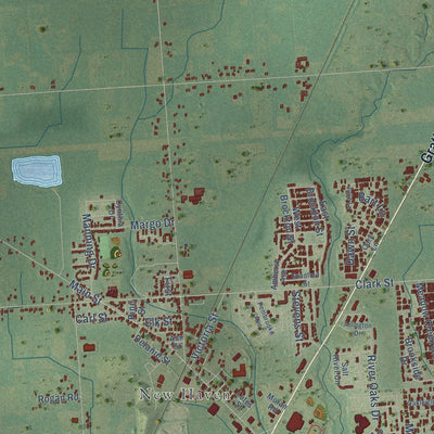 Close-up of the map of Lenox, Michigan print showing street and building detail