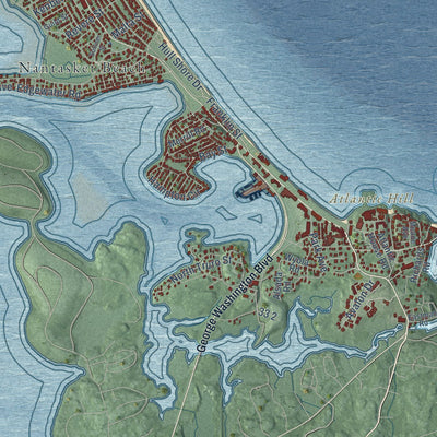 Close-up of the map of Hull, Massachusetts print showing street and building detail