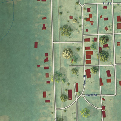 Close-up of the map of Forest River, North Dakota print showing street and building detail