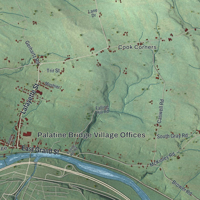 Close-up of the map of Palatine, New York print showing street and building detail