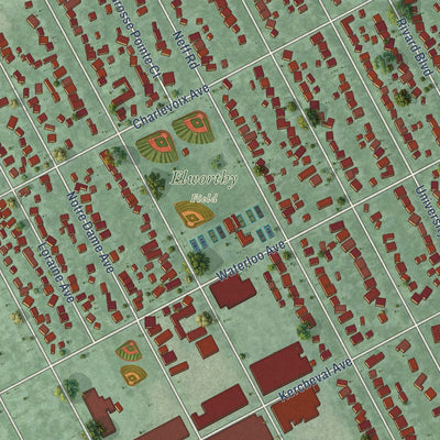 Close-up of the map of Grosse Pointe, Michigan print showing street and building detail
