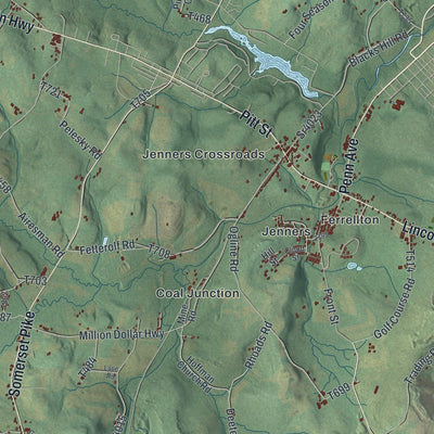 Close-up of the map of Jenner, Pennsylvania print showing street and building detail