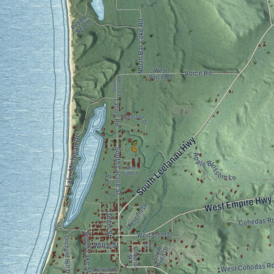 Close-up of the map of Empire, Leelanau County, Michigan print showing street and building detail