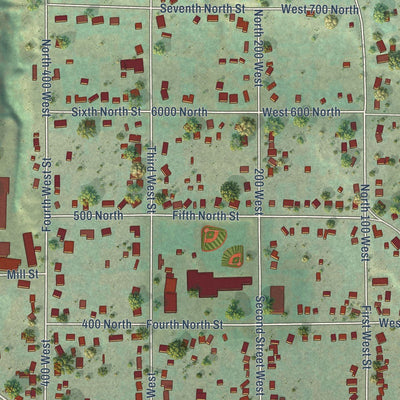 Close-up of the map of Malad City, Idaho print showing street and building detail