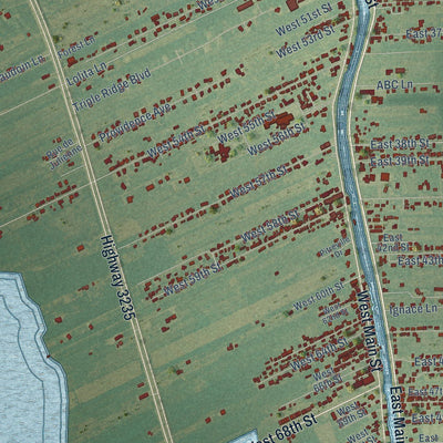 Close-up of the map of Cut Off, Louisiana print showing street and building detail