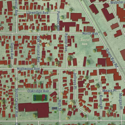 Close-up of the map of Highwood, Illinois print showing street and building detail