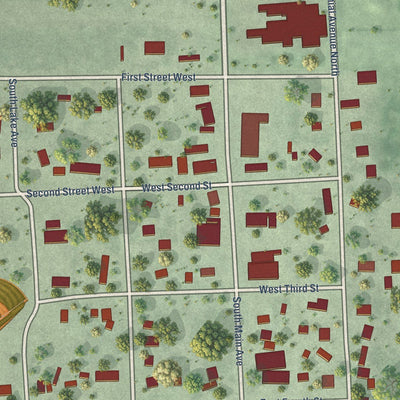 Close-up of the map of Wentworth, South Dakota print showing street and building detail
