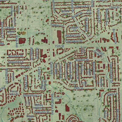 Close-up of the map of Darien, Illinois print showing street and building detail