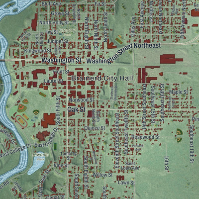 Close-up of the map of Brainerd, Minnesota print showing street and building detail