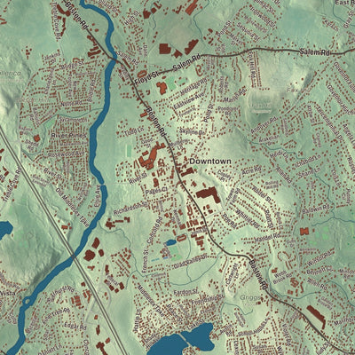 Close-up of the map of Billerica, Massachusetts print showing streets and neighborhoods