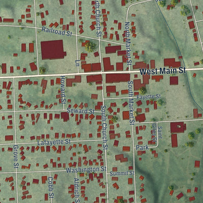 Close-up of the map of Hudson, Michigan print showing street and building detail