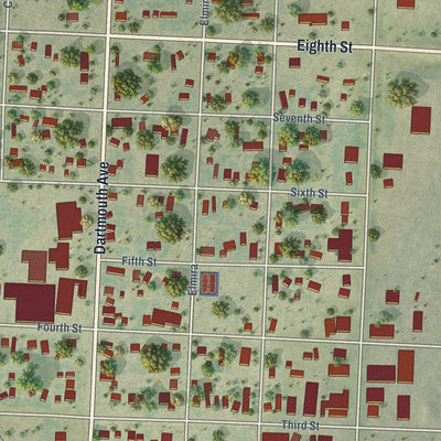 Close-up of the map of Newell, South Dakota print showing street and building detail