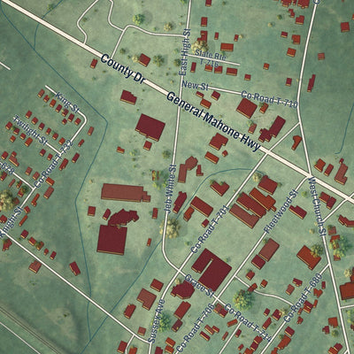 Close-up of the map of Wakefield, Virginia print showing street and building detail