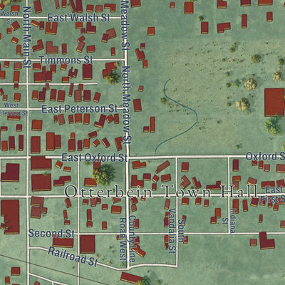 Close-up of the map of Otterbein, Indiana print showing street and building detail