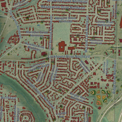 Close-up of the map of Keizer, Oregon print showing street and building detail