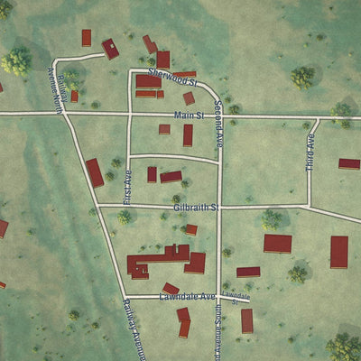 Close-up of the map of Loraine, North Dakota print showing street and building detail
