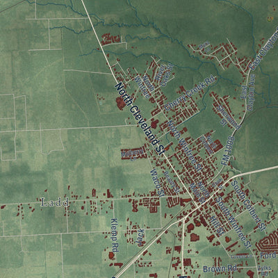 Close-up of the map of Dayton, Texas print showing street and building detail
