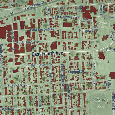 Close-up of the map of Milbank, South Dakota print showing street and building detail