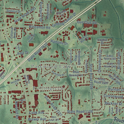 Close-up of the map of Clemmons, North Carolina print showing street and building detail
