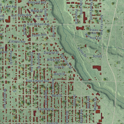 Close-up of the map of Benton Harbor, Michigan print showing street and building detail