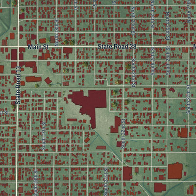 Close-up of the map of Elwood, Indiana print showing street and building detail
