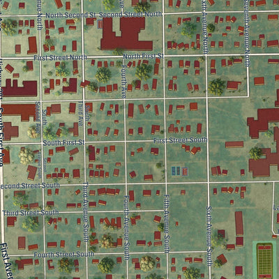 Close-up of the map of Ellendale, North Dakota print showing street and building detail