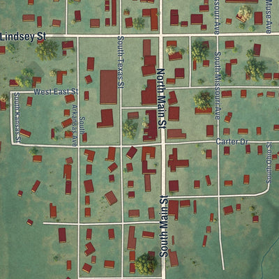 Close-up of the map of Elmore City, Oklahoma print showing street and building detail
