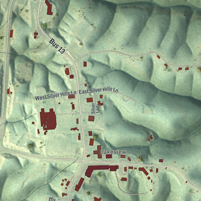 Close-up of the map of Branson West, Missouri print showing street and building detail
