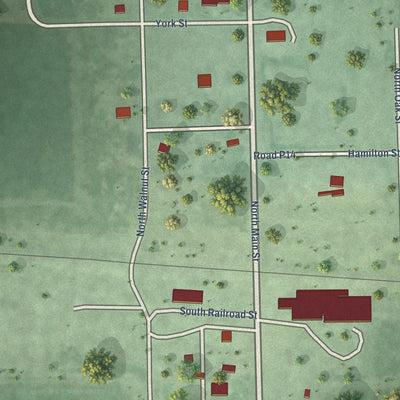 Close-up of the map of Saronville, Nebraska print showing street and building detail