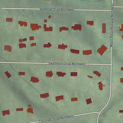 Close-up of the map of Mt. Paran Parkway, Georgia print showing street and building detail