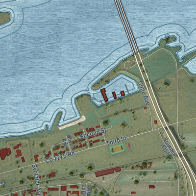 Close-up of the map of Umatilla, Oregon print showing street and building detail