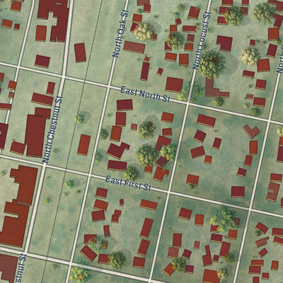 Close-up of the map of Assumption, Illinois print showing street and building detail