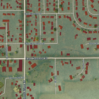 Close-up of the map of Rosendale, Wisconsin print showing street and building detail