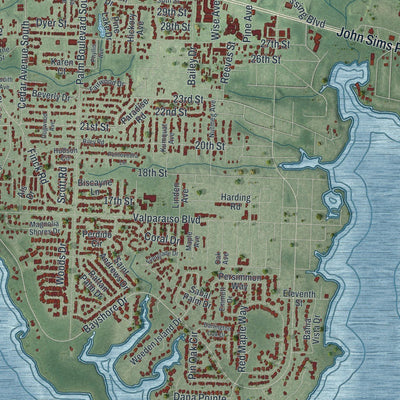 Close-up of the map of Niceville, Florida print showing street and building detail