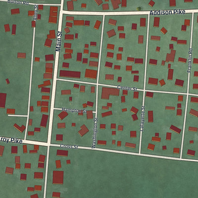 Close-up of the map of Casstown, Ohio print showing street and building detail