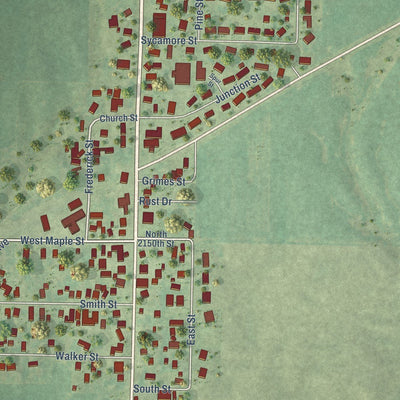 Close-up of the map of Ursa, Illinois print showing street and building detail
