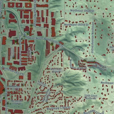 Close-up of the map of Woodinville, Washington print showing street and building detail
