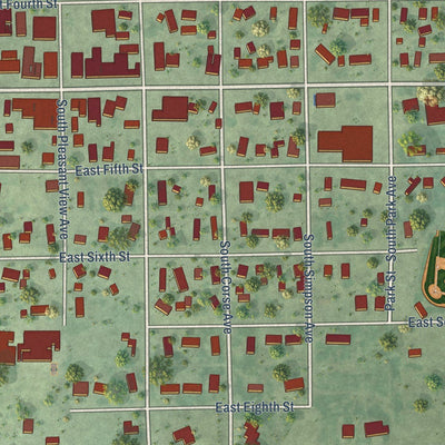 Close-up of the map of Corsica, South Dakota print showing street and building detail
