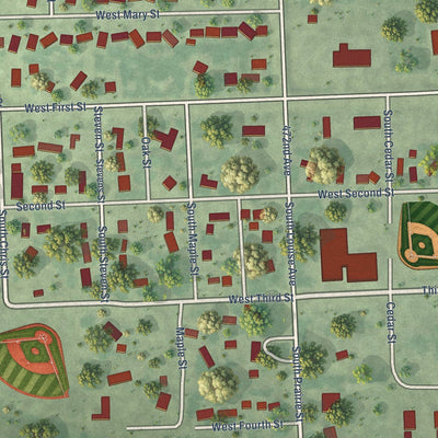 Close-up of the map of Worthing, South Dakota print showing street and building detail