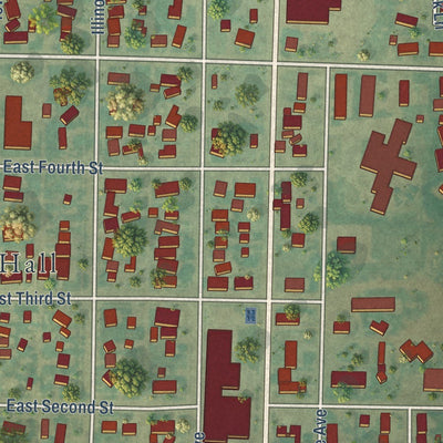 Close-up of the map of Mott, North Dakota print showing street and building detail
