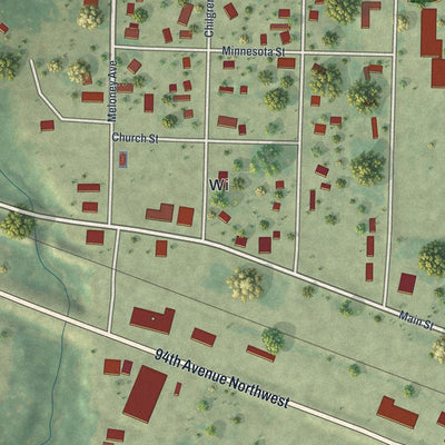 Close-up of the map of Williams, Minnesota print showing street and building detail