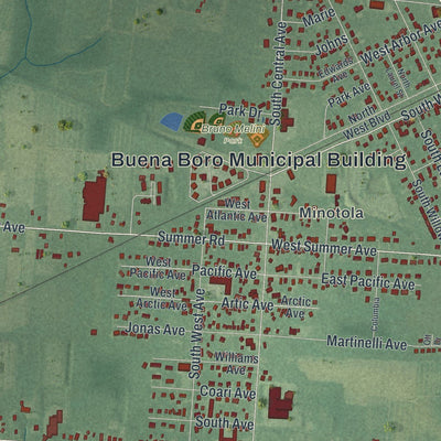 Close-up of the map of Buena, New Jersey print showing street and building detail