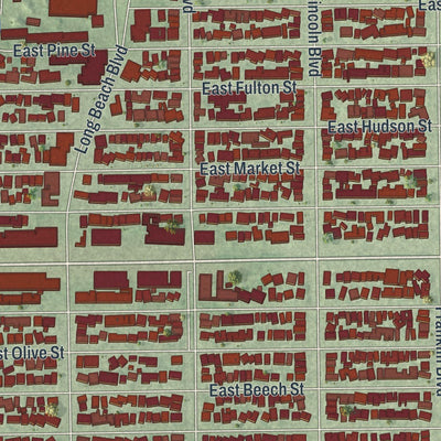 Close-up of the map of Long Beach, New York print showing street and building detail