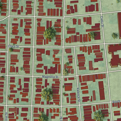 Close-up of the map of Freret, Louisiana print showing street and building detail