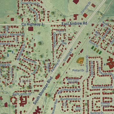Close-up of the map of Sherman, Illinois print showing street and building detail