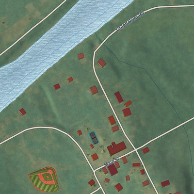 Close-up of the map of Rochester, Kentucky print showing street and building detail